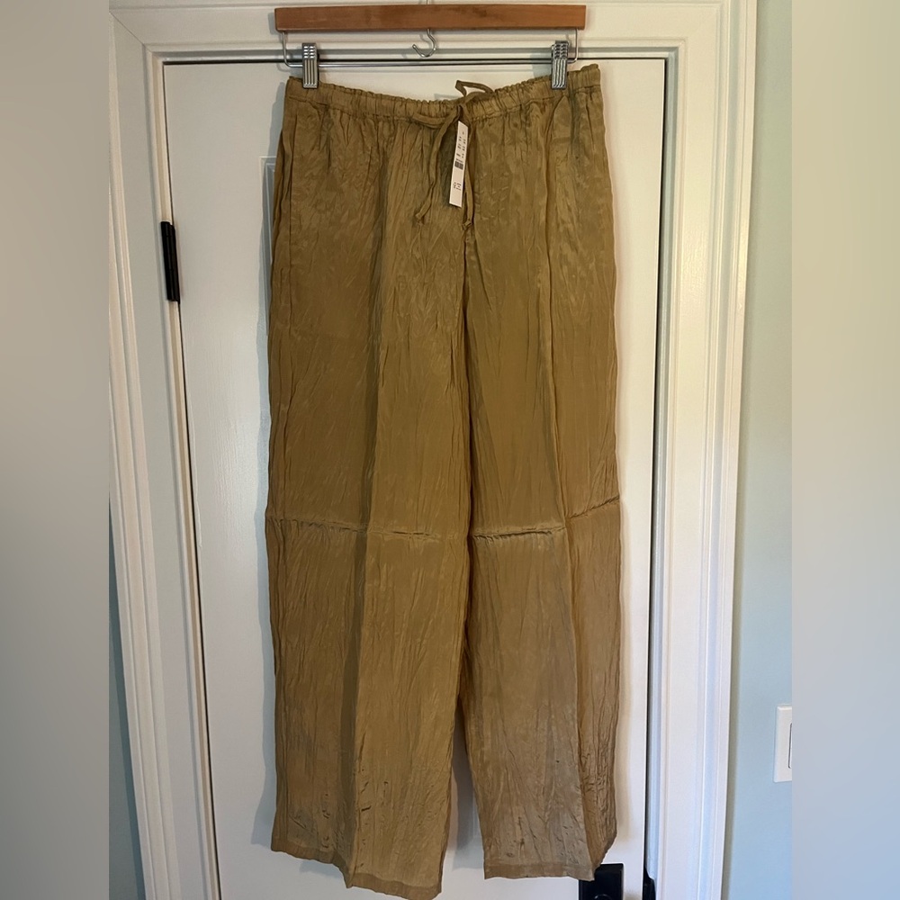J. Crew Soleil Pant in Crinkled Viscose Honey Brown Gold NWT Size Medium - Picture 3 of 10